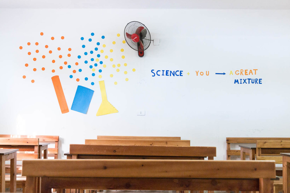 All classrooms in the community centre are decorated with colorful motivational messages.